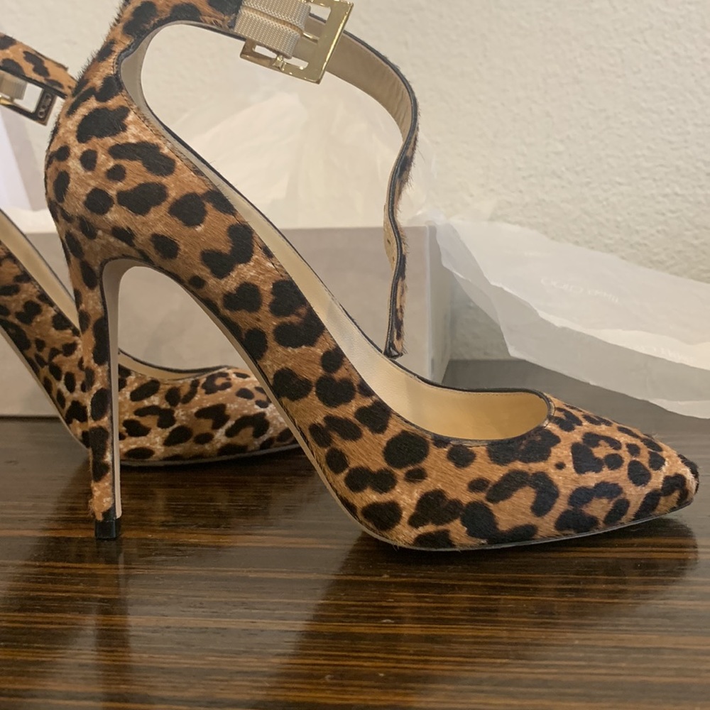 Jimmy Choo leopard print pony heels Helena 110